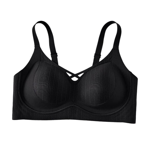 Turilly Bras Womens Ribbed Round Neck Wireless Bra With Thin Straps And Center Cutout Everyday Bras