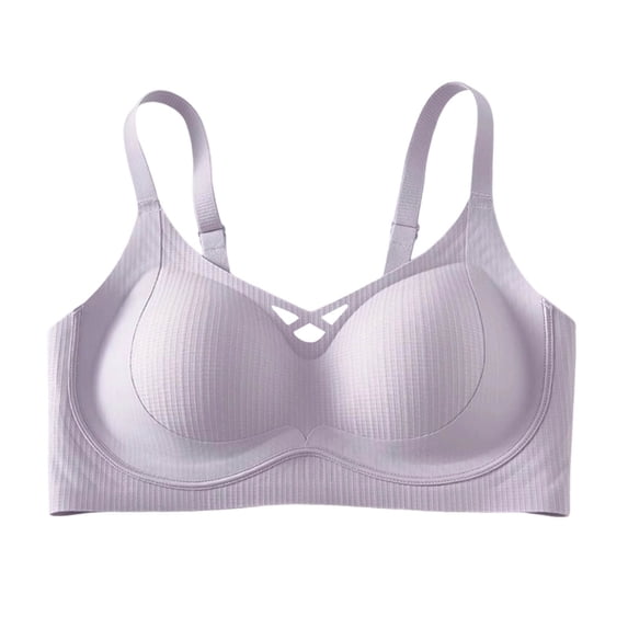 Turilly Bras Womens Ribbed Round Neck Wireless Bra With Thin Straps And Center Cutout Everyday Bras