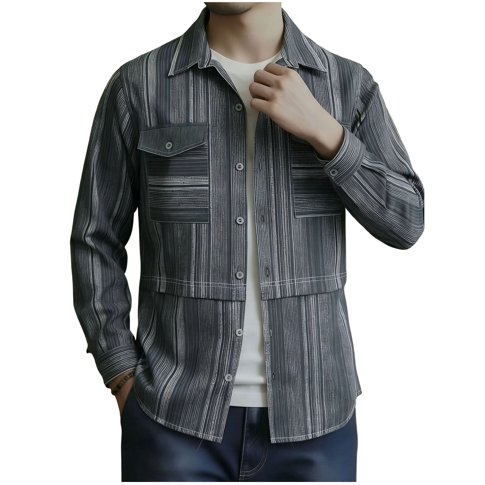 Turilly Button Up Shirts Men's Striped Button Down Shirt Long Sleeve ...