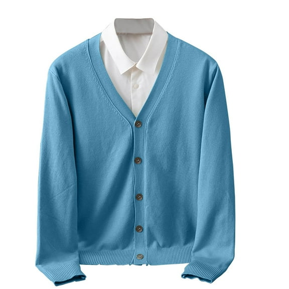 Turilly Cardigan Sweaters for Men Men's Youth Fashion Casual Color V-Neck Long Sleeve Sweater