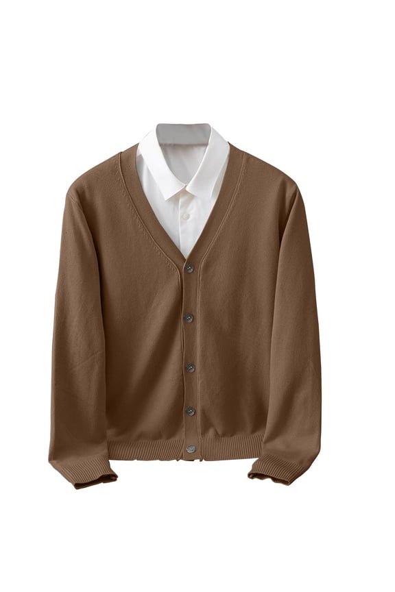 Cardigan Sweaters for Men Men's Youth Fashion Casual Color V-Neck Long Sleeve Sweater