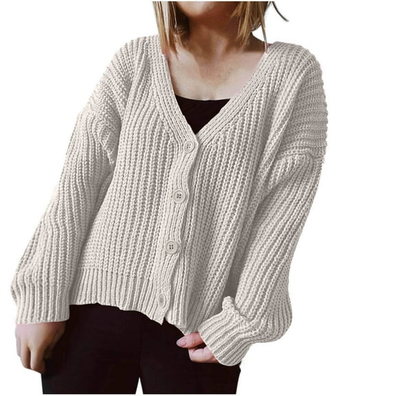 Turilly Cardigan Sweaters for Women Fashion Women's Casual Long Sleeve Solid Button Pocket Ladies V-Neck Tops Outwear Sweater