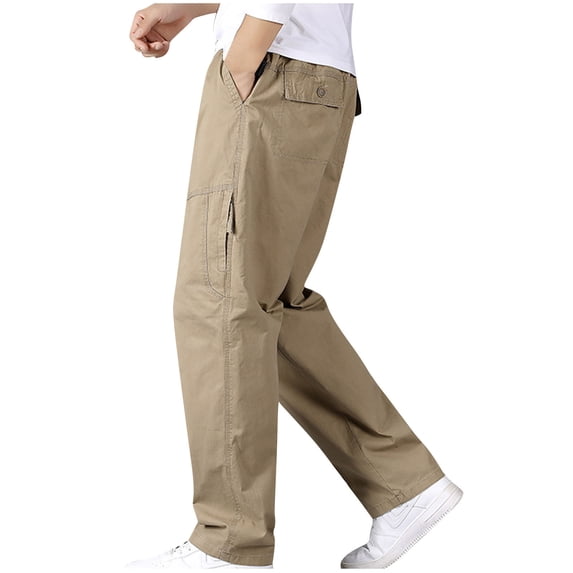 Turilly Cargo Pants Men Man Solid Color Thin Style Elasticity Waist Worker Wearing Pants Straight Tube Men's Pants Easy Trousers