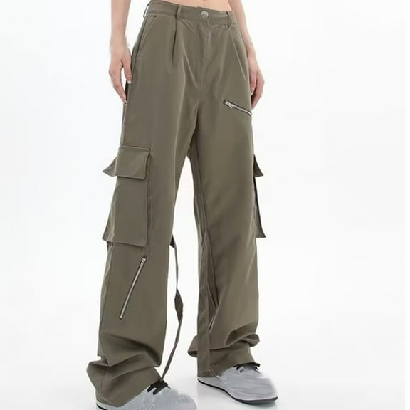 Turilly Cargo Pants for Women 2023 Women's Solid Color Fashion Casual Loose Broad Leg Full Length Pants