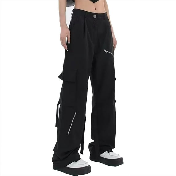 Turilly Cargo Pants for Women 2023 Women's Solid Color Fashion Casual Loose Broad Leg Full Length Pants