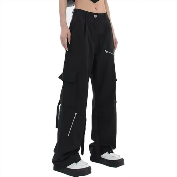 Turilly Cargo Pants for Women 2023 Women's Solid Color Fashion Casual Loose Broad Leg Full Length Pants
