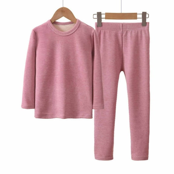 Turilly Casual Children's Solid Color Cute Long Sleeved Round Neck Top and Pants Loose Home Clothes Pajama Set