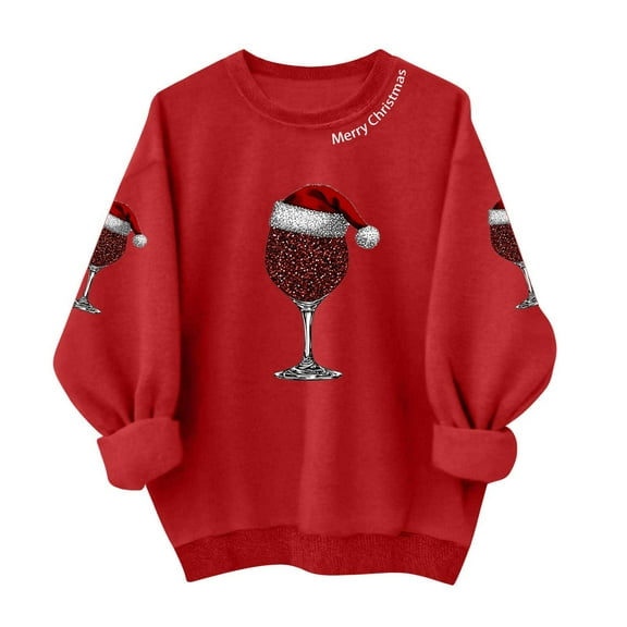 Turilly Christmas Women's Sweatshirts Pullover Crew Neck Fashionable Printed Long Sleeved Top Sweatshirt