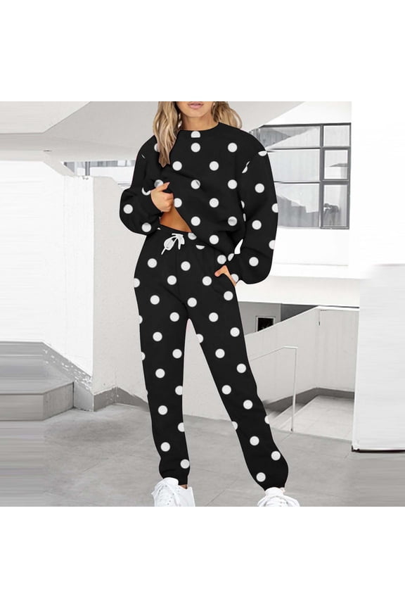 Clothes Sets for Women 2 Piece Women's Fashion Casual Print Long Sleeve Round Neck Sweatshirt Top and Pants Set