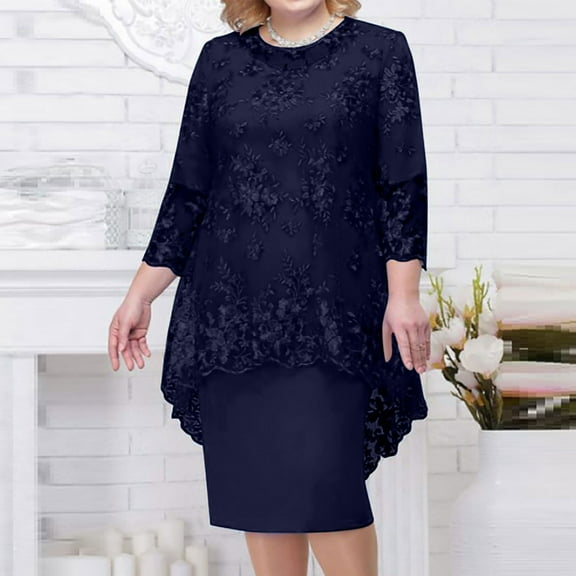 Turilly Clothes Sets for Women 2 Piece Women's Plus Size Evening Dress Lace Embroidery Two Piece Set Temperament Fit Dress