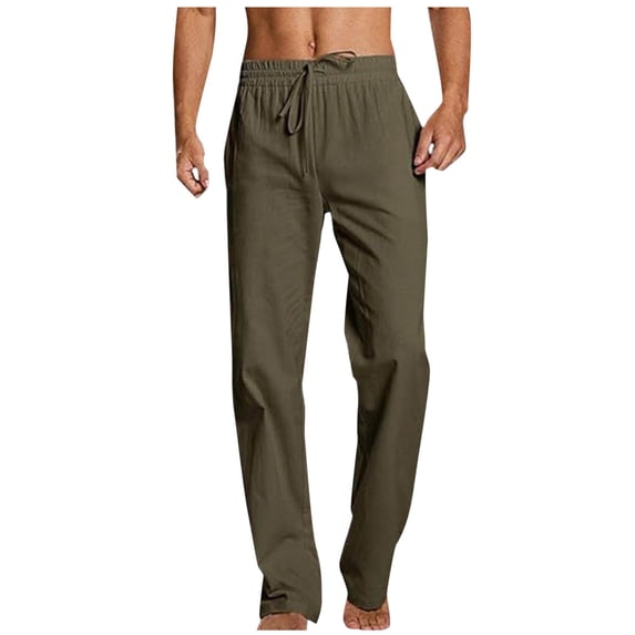 Turilly Cotton Linen Pants for Men Fashion Casual Solid Zipper Pocket Dress Flare Pants Trousers