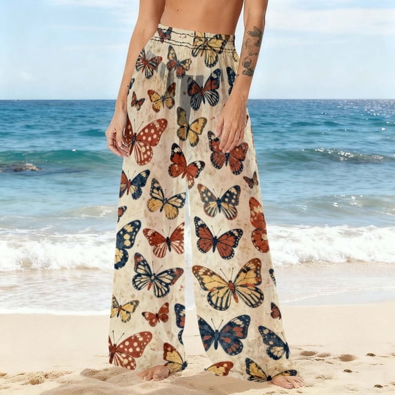 Turilly Cover Up Pants for Swimwear Women Chiffon Lightweight Sun Protection Beach Pants Cover Pants Wide Leg Solid Pants