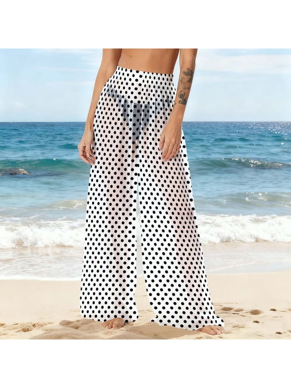 Cover Up Pants for Swimwear Women Chiffon Lightweight Sun Protection Beach Pants Wide Leg Bohemian Pants