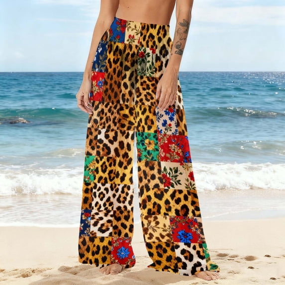 Turilly Cover Up Pants for Swimwear Women Chiffon Sun Protection Beach Pants Cover Pants Wide Leg Bohemian Pants