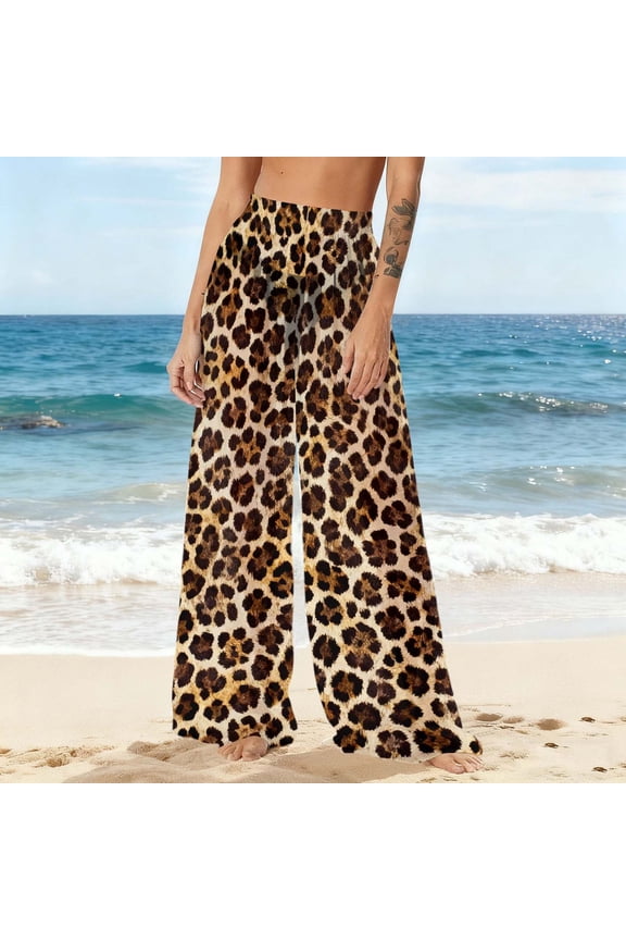 Cover Up Pants for Swimwear Women Chiffon Sun Protection Beach Pants Cover Pants Wide Leg Bohemian Style Pants