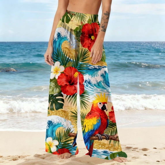 Turilly Cover Up Pants for Swimwear Women Chiffon Sun Protection Beach Pants Cover Pants Wide Leg Boho Pants