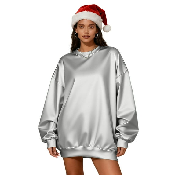 Turilly Crewneck Sweatshirts for Women Women's Solid Color Fashionable Casual Long Sleeved Pullover Hoodie Top