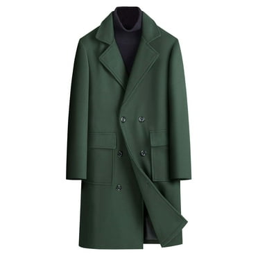 Turilly Double-breasted Warm Woolen Cloth Jacket Long Coat Solid Color Flip Collar Men Long Sleeve Hoodless Casual Outwear Pocket