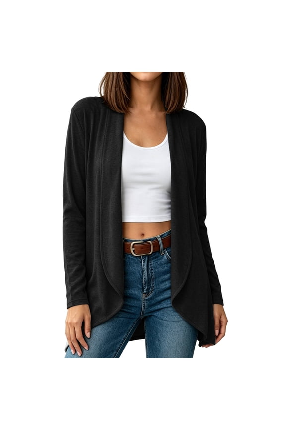 Elegant Casual Mid Length Open Cardigan for Women, Solid Long Sleeve Lightweight Layering Duster Coat Suitable for Daily Commute & Street Wear