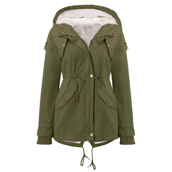 Turilly Fashion Casual Women's Winter Solid Hooded Drawstring Waist Zipper Padded Coat Blouse