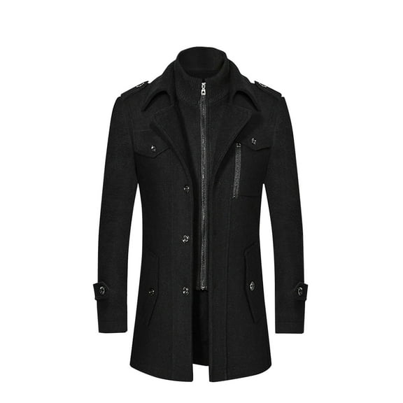 Turilly Fashion Jackets for Men Winter Casual Solid Turndown Keep Warm Double-Breasted Windbreaker Coat