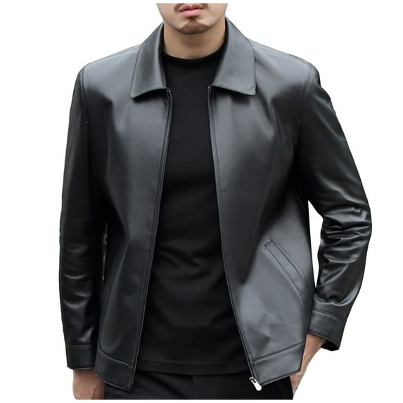 Turilly Fashion Men's Faux Leather Jackets Men Vintage Jacket Leather Long Sleeve Winter Stand Collar Club Coat