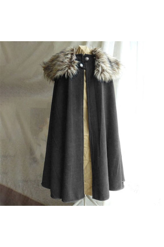Fashion Solid Retro Steampunk Cape Woolen Plush Collar Coat Cloak