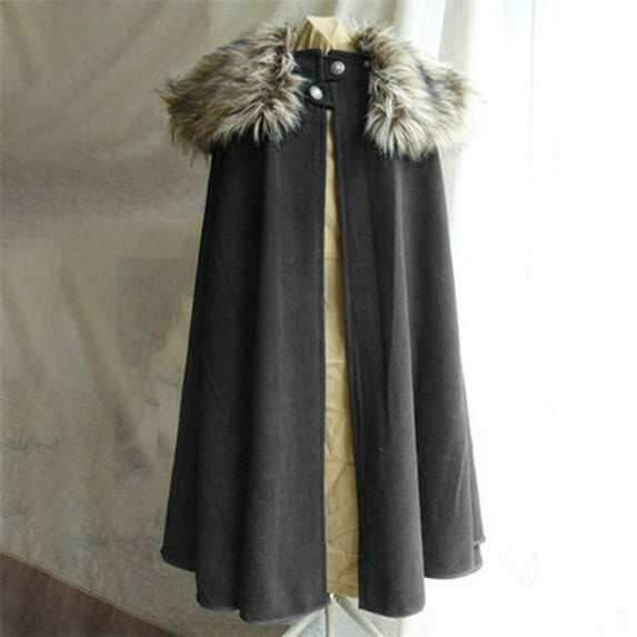 Turilly Fashion Solid Retro Steampunk Cape Woolen Plush Collar Coat Cloak