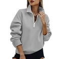 thumbnail image 1 of Turilly Fashion Women Casual Solid Color Lapel Neck Long Sleeve Loose T-Shirt Pullover Tops, 1 of 6