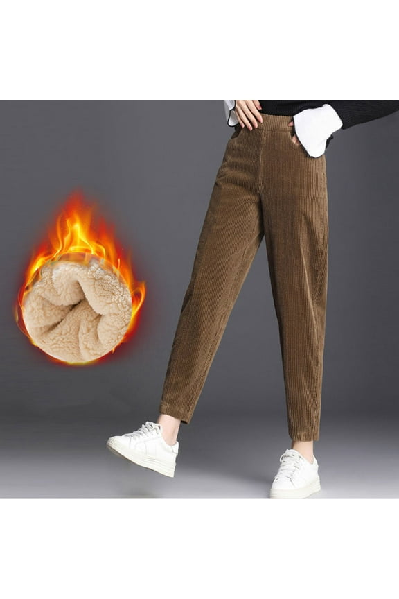 Fashion Women Plus Size Plus Lamb Solid Color Stripe Wool Corduroy Loose Pants