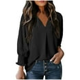 thumbnail image 1 of Turilly Fashion Women Solid 3/4 Sleeve Fall And Winte V-Neck Turndown Collar Pullover Tops Blouse, 1 of 6