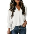 thumbnail image 1 of Turilly Fashion Women Solid 3/4 Sleeve Fall And Winte V-Neck Turndown Collar Pullover Tops Blouse, 1 of 6