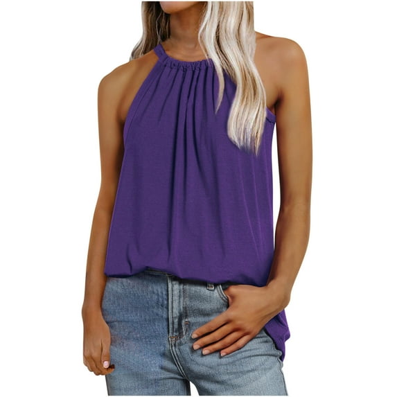 Turilly Fashion Women Summer Solid V-Neck T-Shirt Sleeveless Bandage Casual Blouse Tops Purple L