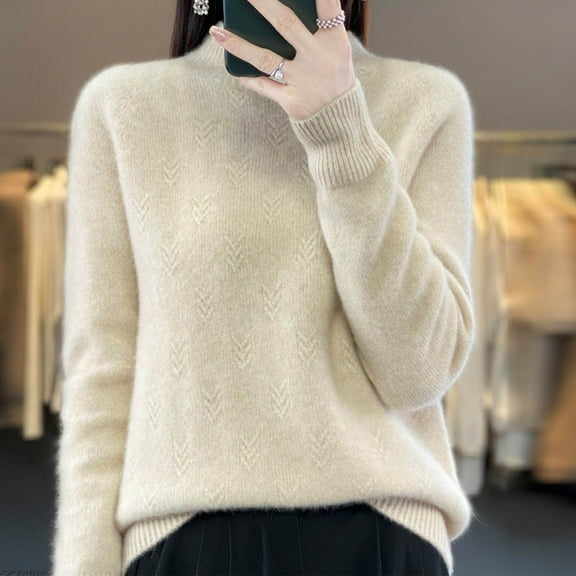 Turilly Fashion Women's Casual Semi High Neck Solid Color Loose Base Knitted Sweater