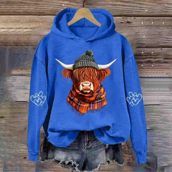 Turilly Fashion Women's Printed Blouse Casual Long Sleeve Ladies Loose Hood Sweatshirts Tops