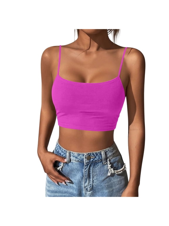 Fashion Women's Summer Sleeveless Tops U-Neck Solid Color Camisole Tank Spaghetti Top