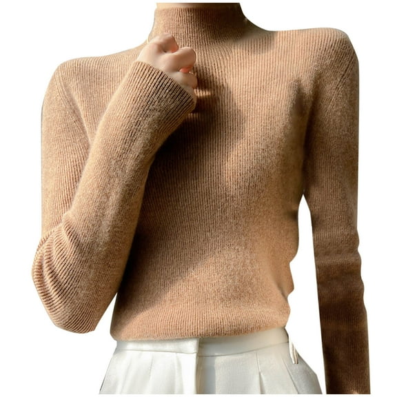 Turilly Fashion Women's Winter Sweaters Casual Semi High Neck Solid Color Loose Base Knitted Sweater