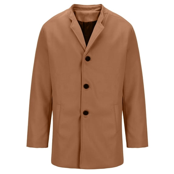 Turilly Fleece Jackets for Men Men's Fashion Casual Solid Color Buttons Pockets Long Sleeve Hoodless Casual Long Outwear Trench Coat