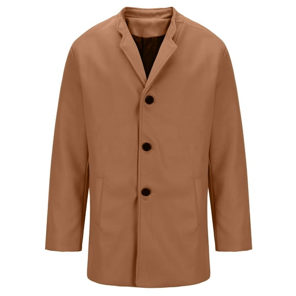 Turilly Fleece Jackets for Men Men's Fashion Casual Solid Color Buttons Pockets Long Sleeve Hoodless Casual Long Outwear Trench Coat