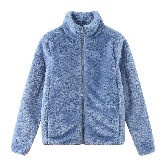 Turilly Fuzzy Fleece Sherpa Pullovers for Women Fashion Solid Color Long Sleeve Stand Collar Zipper Loose Sweatshirts