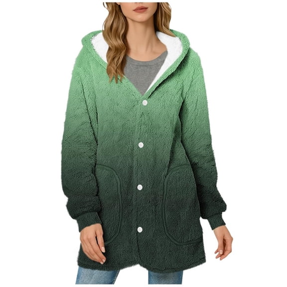 Turilly Gradual Printing Coats for Women Long Sleeve Hooded Coat Winter Loose Solid Warm Pocket Top Outerwears