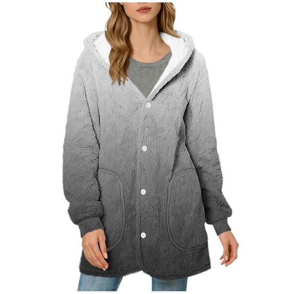 Turilly Gradual Printing Coats for Women Long Sleeve Hooded Coat Winter Loose Solid Warm Pocket Top Outerwears