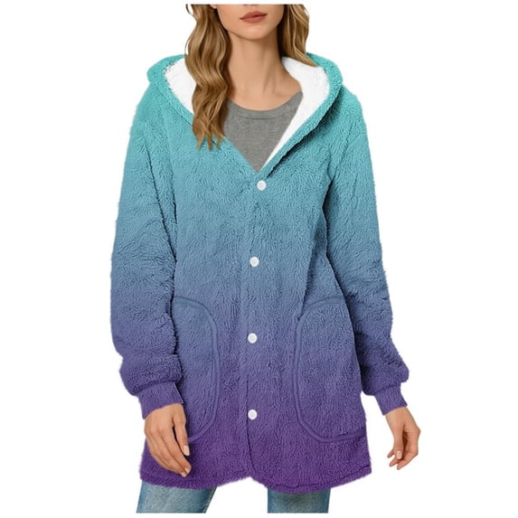 Turilly Gradual Printing Coats for Women Long Sleeve Hooded Coat Winter Loose Solid Warm Pocket Top Outerwears
