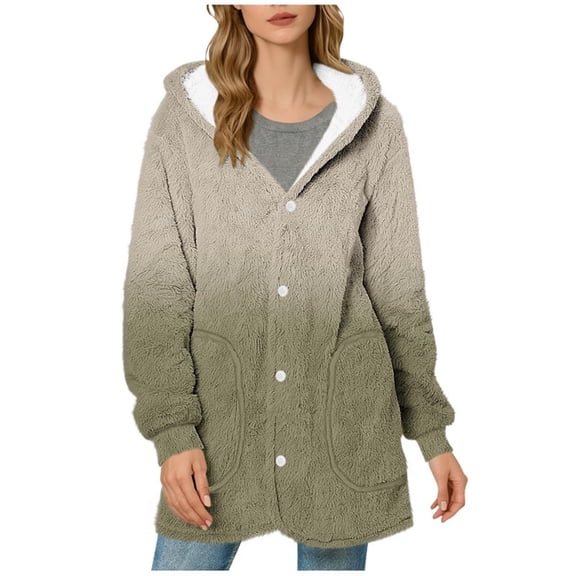 Turilly Gradual Printing Coats for Women Long Sleeve Hooded Coat Winter Loose Solid Warm Pocket Top Outerwears