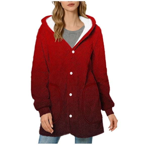 Turilly Gradual Printing Coats for Women Long Sleeve Hooded Coat Winter Loose Solid Warm Pocket Top Outerwears