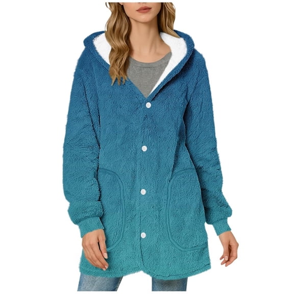 Turilly Gradual Printing Coats for Women Long Sleeve Hooded Coat Winter Loose Solid Warm Pocket Top Outerwears