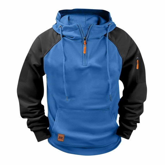 Turilly Half Zipper Sport Hoodie Hoodies Men Solid Patchwork Color Raglan Pullover Multiple Pockets