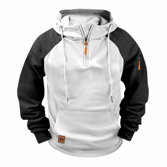 Turilly Half Zipper Sport Hoodie Hoodies Men Solid Patchwork Color Raglan Pullover Multiple Pockets