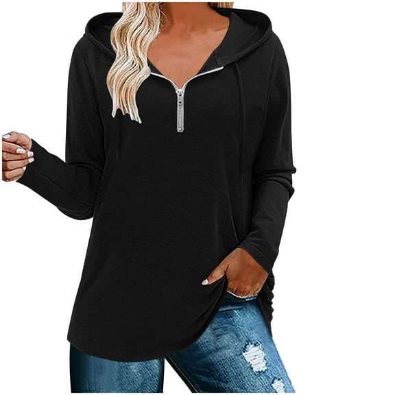 Turilly Half Zipper Tops for Women Comfort Women's Loose Fitting Long Sleeved Hoodie Sports Top