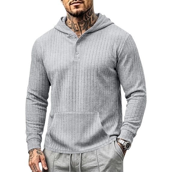 Turilly Hoodies Men Button Up Hoodie With Jacquard Texture Casual Fashion Pullover